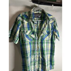 Vintage Urban Size 84 Button Down Tshirt Green Blue Lime Green White